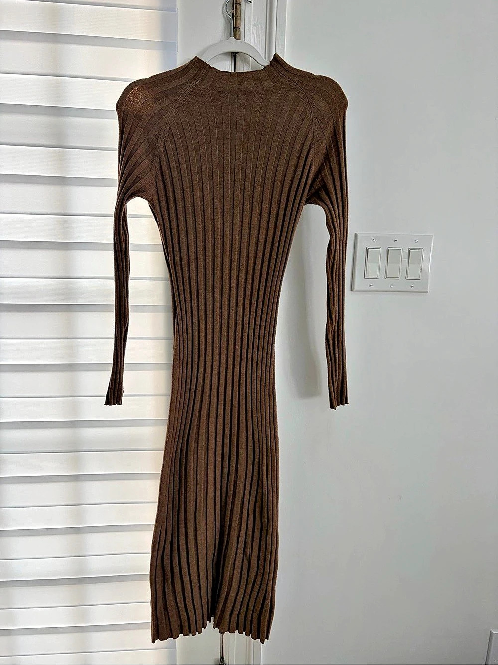 MNG Ribbed Midi turtleneck Dress in Brown